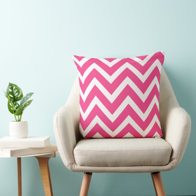 Modern Hot Pink and White Chevron Stripes Throw Pillow (Chair)