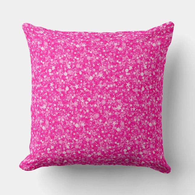 Modern Hot Pink And White Glitter Throw Pillow (Front)