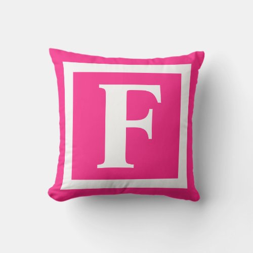 Modern Hot Pink And White Monogram Initial Outdoor Pillow