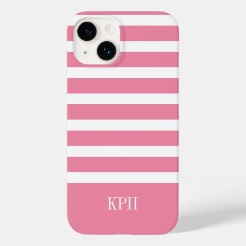 Modern Hot Pink and White Stripe with Monogram  Case_Mate iPhone 14 Case