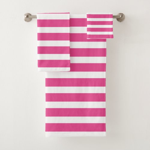 Modern Hot Pink and White Stripes  Bath Towel Set