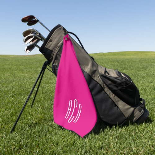 Modern Hot Pink and White Three Letter Monogram Golf Towel