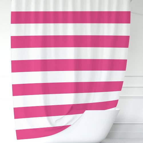 Modern Hot Pink And White Wide Stripes Shower Curtain