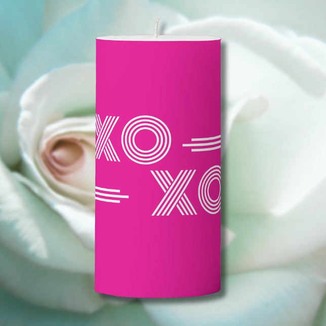 Modern Hot Pink and White XOXO Valentine Pillar Candle (Creator Uploaded)