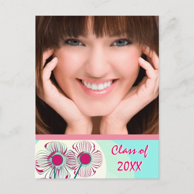 Modern Hot Pink  Aqua Graduation Open House Invite (Front)