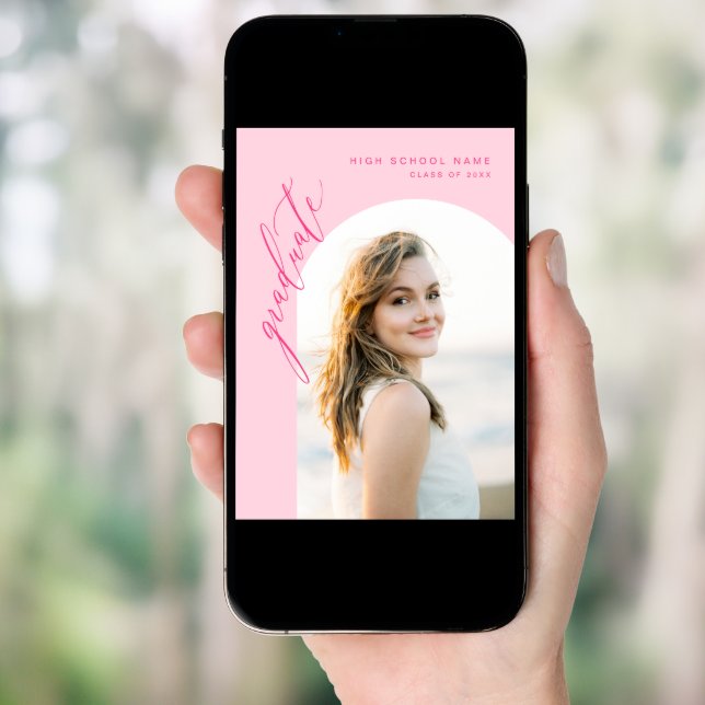 Modern Hot Pink Arch Photo Graduation Party Invitation (Front Digital)