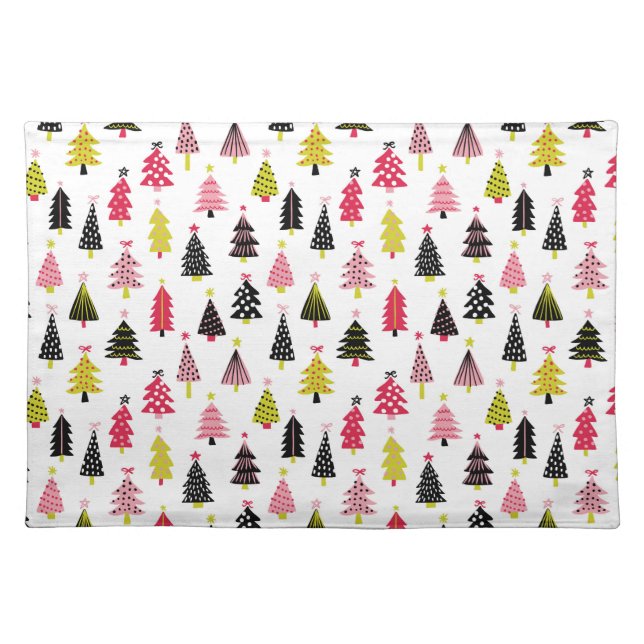 Modern Hot Pink Black Lime Green Christmas Holiday Cloth Placemat (Front)