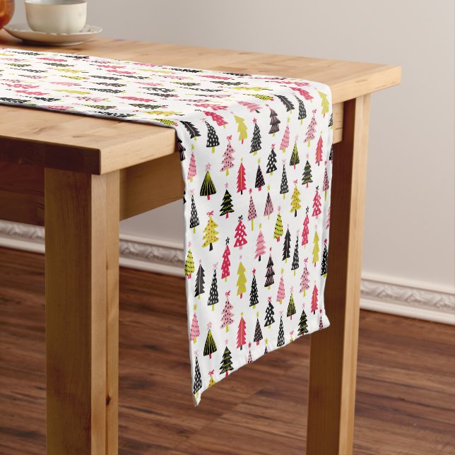 Modern Hot Pink Black Lime Green Christmas Holiday Short Table Runner (In Situ)