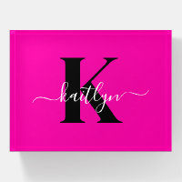 Modern Hot Pink Black Script Monogram