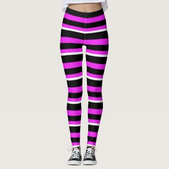 Modern Hot Pink Black White Striped Leggings by mensgifts at Zazzle