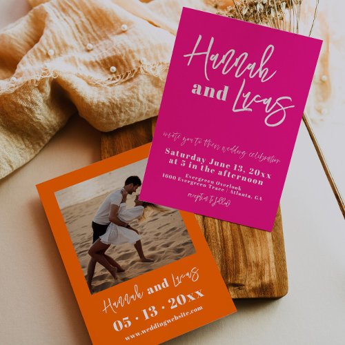 Modern Hot Pink Bold Photo Wedding Invitation