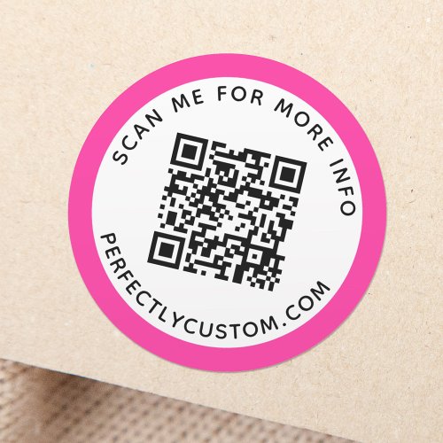 Modern hot pink border QR code and text Classic Round Sticker