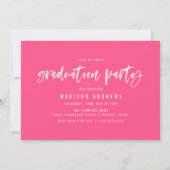 Modern Hot Pink Brush Script Graduation Party Invitation (Back)
