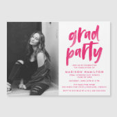Modern Hot Pink Brush Script Photo Grad Party Magnetic Invitation (Front)