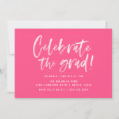 Modern Hot Pink Brushed Script Graduation Party Invitation (Back)