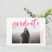 Modern Hot Pink Brushed Script Graduation Party Invitation (Standing Front)