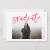 Modern Hot Pink Brushed Script Graduation Party Invitation (Front)