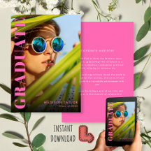 Modern Hot Pink Chic Graduate Photo Graduation 