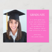modern hot pink college senior photo graduate announcement (Back)