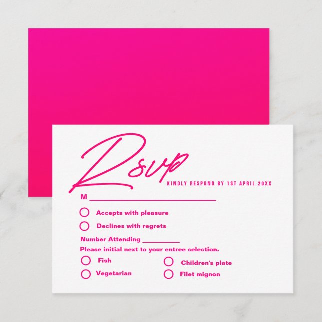 Modern hot Pink colorful trendy wedding RSVP Card (Front/Back)