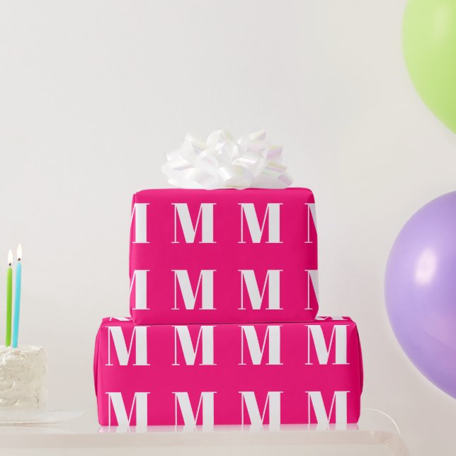 Modern hot pink custom initial letter monogram  wrapping paper (Party Gifts)