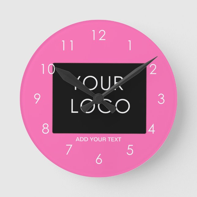 Modern Hot Pink Customizable Business Add Logo   Round Clock (Front)