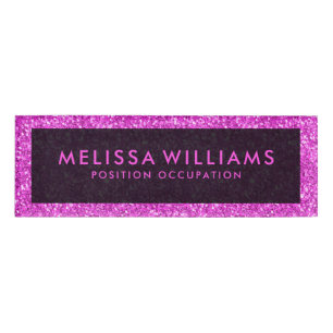 Modern Hot Pink Faux Glitter Name Tag