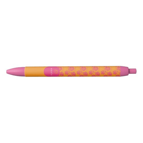 Modern Hot Pink Floral Black Ink Pen