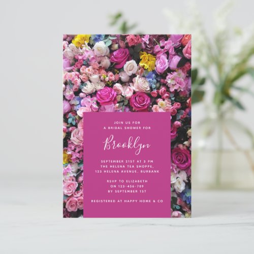 Modern Hot Pink Floral Bridal Shower Invitation
