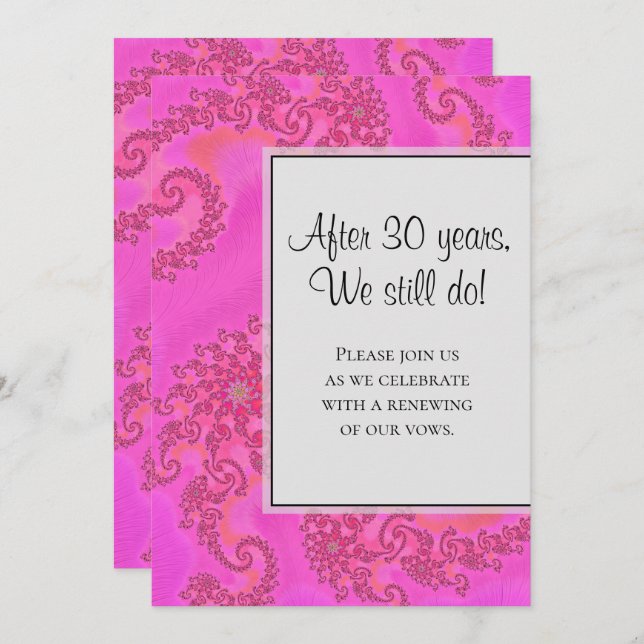 Modern Hot Pink Fractal Floral Pattern Vow Renewal Invitation (Front/Back)