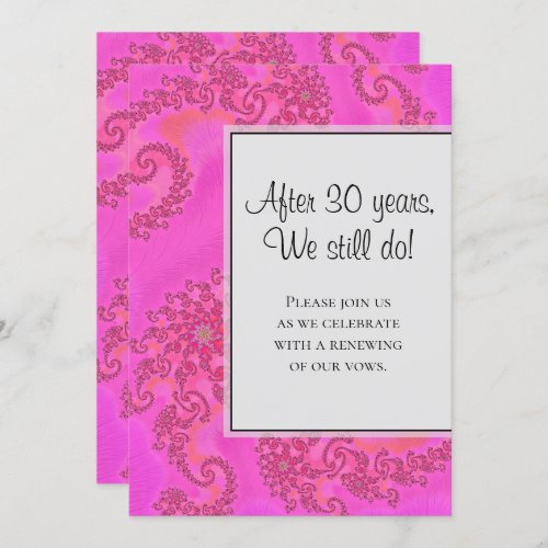 Modern Hot Pink Fractal Floral Pattern Vow Renewal Invitation