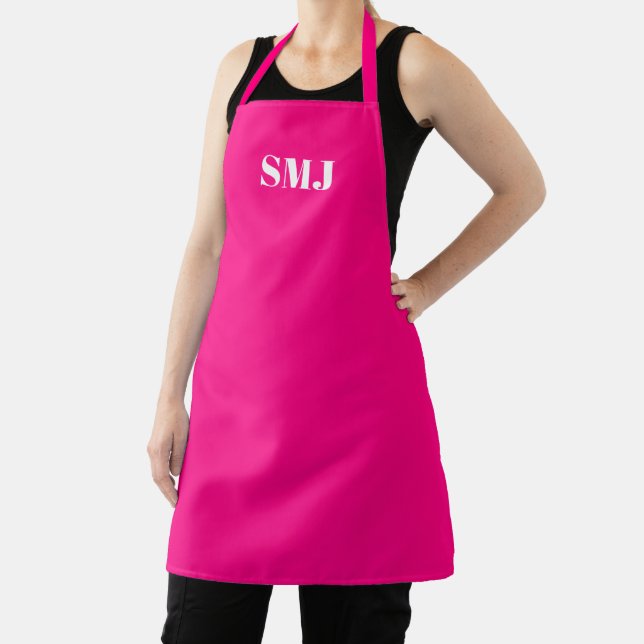Modern hot pink fuchsia custom monogram initials  apron (Insitu)