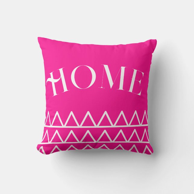 Modern Hot Pink Geometric Home Typography Throw Pillow (Front)