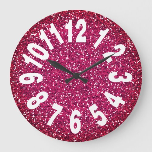 Modern Hot Pink Glitter Large Numbers Large Clock