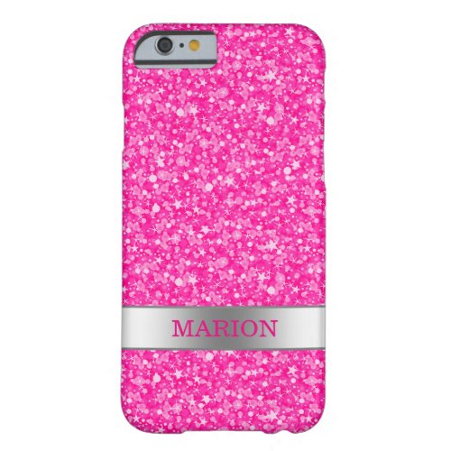 Modern Hot Pink Glitter Pattern Barely There iPhone 6 Case
