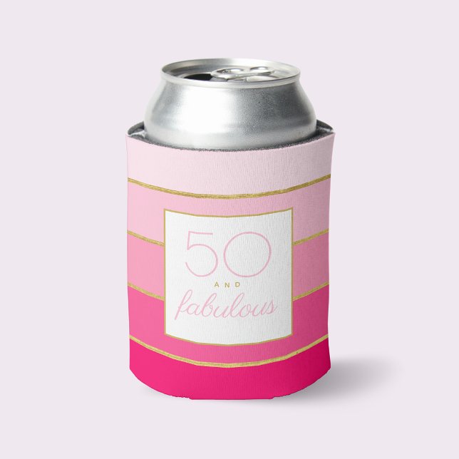 Modern Hot Pink & Gold 50 and fabulous birthday Can Cooler (Creator Uploaded)