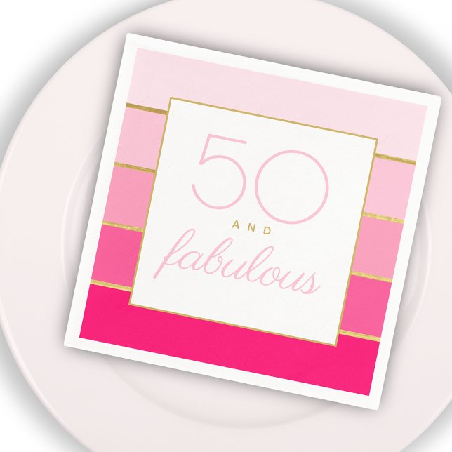 Modern Hot Pink & Gold 50 and fabulous birthday Napkins (Creator Uploaded)