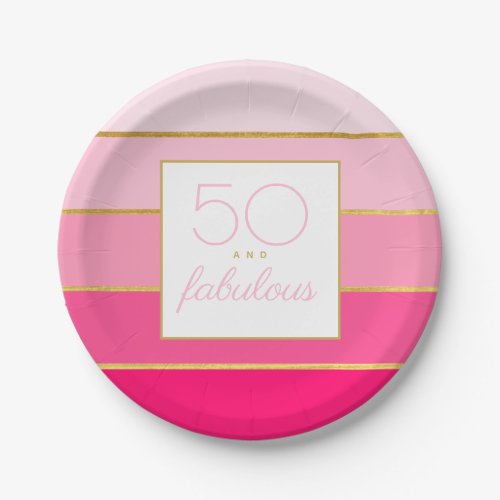 Modern Hot Pink  Gold 50 and fabulous birthday Paper Plates