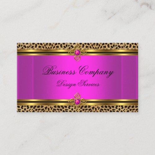 Modern Hot Pink Gold Leopard Black Business Card