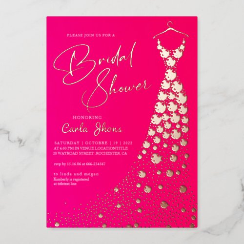 modern Hot Pink gold trendy pink Bridal shower  Foil Invitation