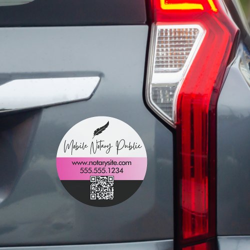 Modern Hot Pink Gradient QR Code Notary Marketing Car Magnet
