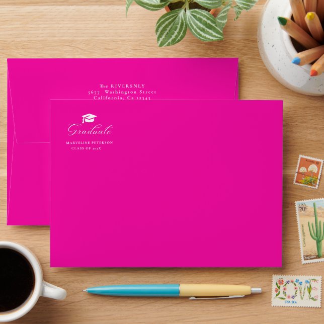 Modern Hot Pink Graduate  Graduation Envelope (Desk)