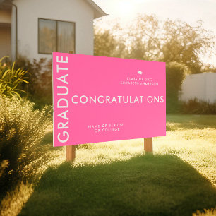 Modern Hot Pink Graduate Student Custom Yard Sign