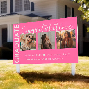 Modern Hot Pink Graduate Student Photo Yard Sign