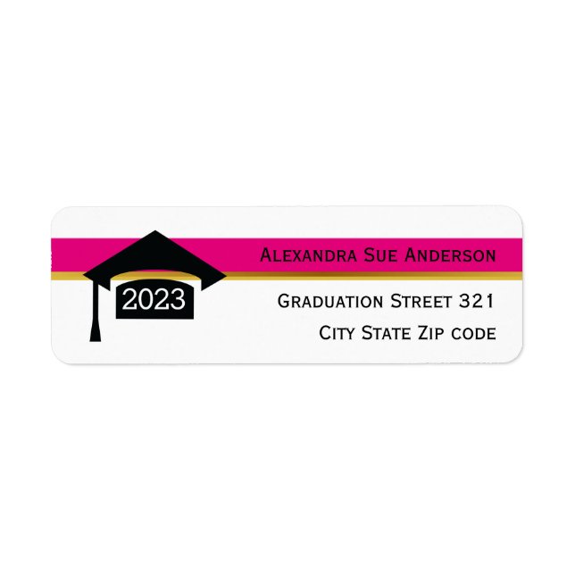 Modern hot pink graduation 2021 cap black, white label (Front)