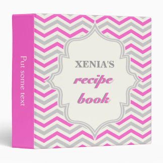 Modern hot pink, grey chevron zigzag recipe binder
