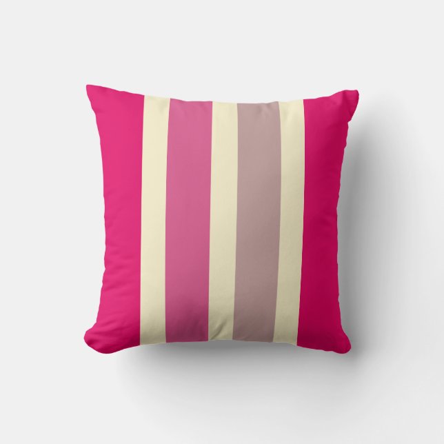 Modern Hot Pink Grey Cream Stripes Throw Pillow (Front)