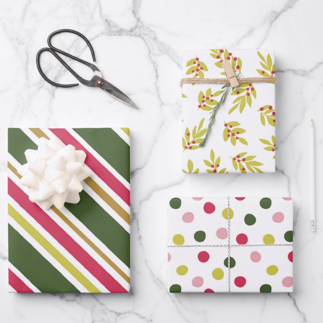 Modern Hot Pink Lime Green Christmas Holiday Wrapping Paper Sheets (Front)