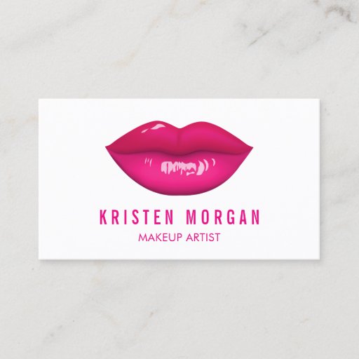 Customizable Modern Hot Pink Lips Fashion Makeup Artist Business Card
