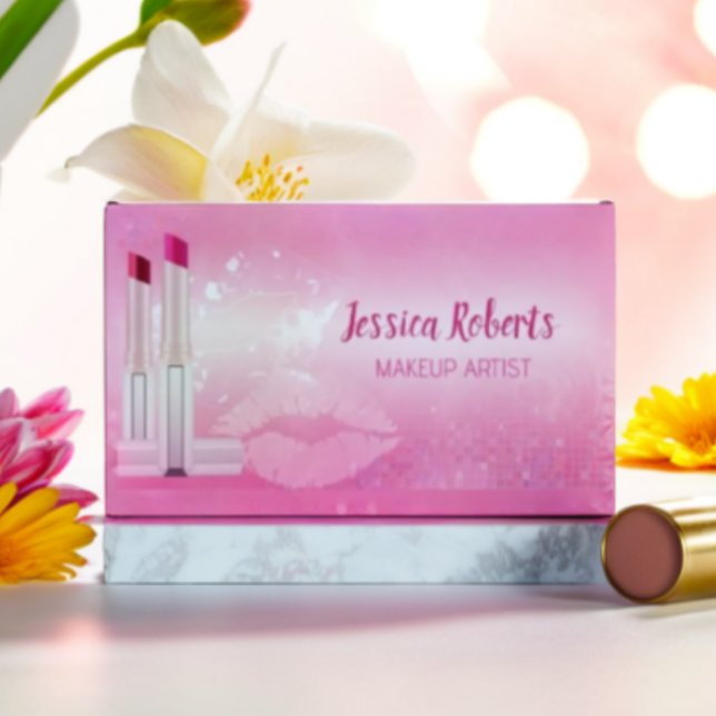 Modern Hot Pink Lips Makeup Artist  Business Card Magnet (Creator Uploaded)